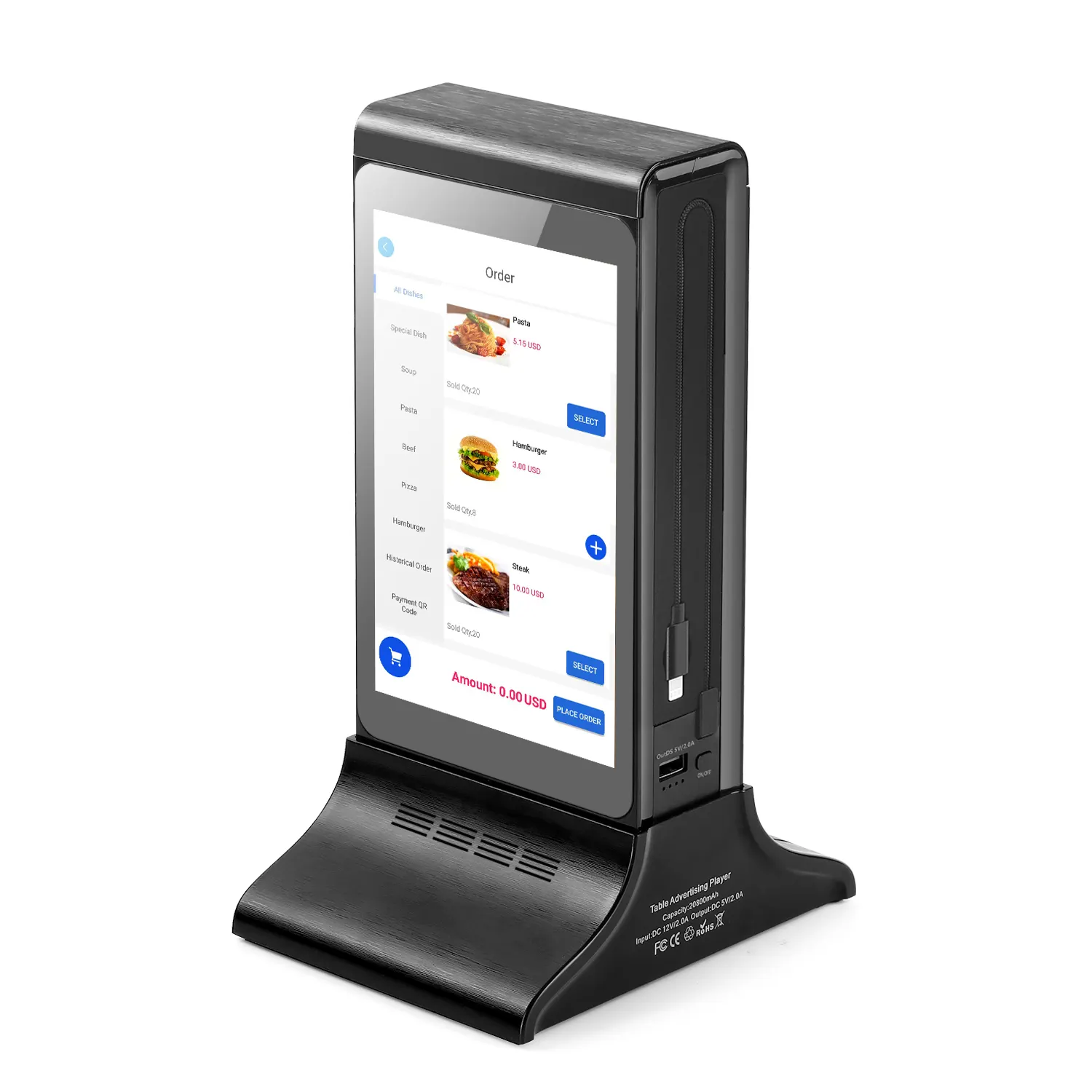 Electrónica Pantalla táctil WIFI de doble cara Soporte de menú de pedido digital Pantalla de mesa de restaurante Reproductor de publicidad LCD de 7 pulgadas