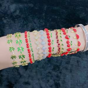 FM-JDT0626 Pulsera Bonita de Alta Calidad con Diseño de Palmera/Cereza/Hongo, Colorida, con Baño de Oro/Plata sobre Cobre, Ajustable - Product Image 1