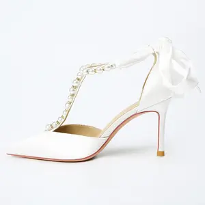 Роскошные свадебные туфли с жемчугом для невесты, женские сандалии, 2024 свадебные туфли для женщин, пикантные босоножки на высоком каблуке, свадебные туфли