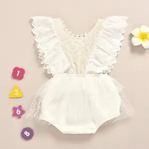 Groothandel Baby Meisjes Jumpsuit Zachte Katoen Verstoorde Lace Mouwloze Rompertjes Voor Baby 'S