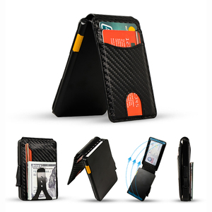 Porte-cartes Casekey Fashion en cuir et fibre de carbone, étui à cartes escamotable, porte-cartes de visite, portefeuille pliable pour poche avant avec fenêtre d'identification et pince à billets - Product Image 2