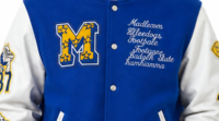 Blouson universitaire unisexe d'automne avec fermeture éclair, broderie lettre M, patch bouledogue, col côtelé, manches en cuir PU - En stock, ODM, OEM, personnalisable