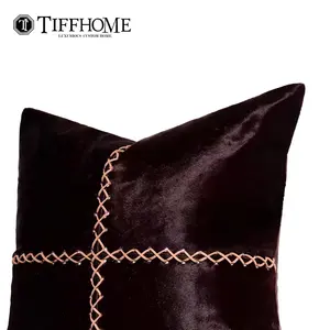 Tiff Home 45x45 Custom Embroidered Light Luxury Dark Brown Horse Hair Decoration Square Throw Pillow