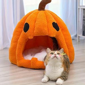 Cozy <span class=keywords><strong>Pumpkin</strong></span> Shape Halloween <span class=keywords><strong>Cat</strong></span> <span class=keywords><strong>Bed</strong></span> con cojín lavable Estilo vintage Indoor <span class=keywords><strong>Cat</strong></span> House Tent Cute <span class=keywords><strong>Cat</strong></span> Furniture <span class=keywords><strong>Bed</strong></span> - Product Image 3
