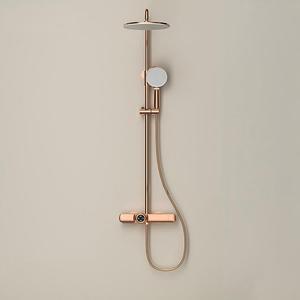 Set <span class=keywords><strong>Doccia</strong></span> Termostatico in Ottone Lucido Dorato, Lussuoso Miscelatore a Parete con Getto a Pioggia e Spray Delicato, Moderno per Hotel - Product Image 2