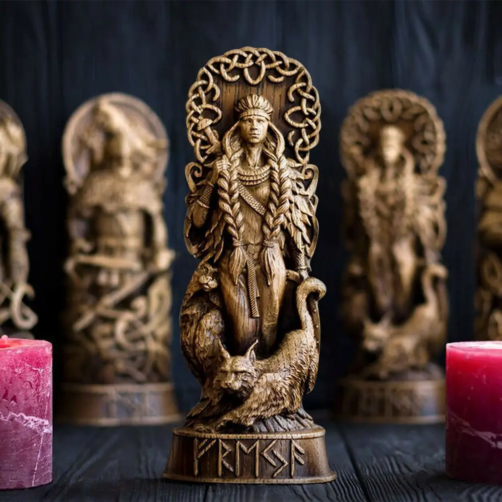 Novo herói ídolo imitação madeira escultura resina ornamentos resina artesanato figuras mitológicas ornamentos thor deuses decoração