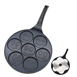 Poêle à frire antiadhésive 7 trous 27CM Pancake Waffle Blinis Maker avec poignée Smiley Face <span class=keywords><strong>Mini</strong></span> poêle à frire antiadhésive moulée sous pression - Product Image 4