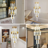 Lustre moderne en forme de cylindre en cristal à bulles, lustre LED linéaire doré pour villa, escalier, hall d'entrée et plafond haut
