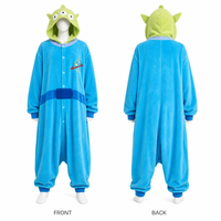 Alien Monster Kigurumi Onesie Pyjama für Damen, Blau-Grüner Plüsch Ganzkörper-Kostüm-Hoodie mit Knöpfen vorne, Haus-Schlafanzug, Geschenk