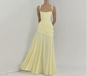 <span class=keywords><strong>Vestido</strong></span> <span class=keywords><strong>amarillo</strong></span> elegante sin tirantes con abertura para mujer 2026, al por mayor, con varillas, para fiesta de verano, estilo urbano, liso, para dama - Product Image 1