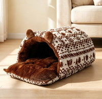 Lit pour chat douillet en forme de grotte, maison pour animaux de compagnie fermée et chaude pour l'hiver, coussin amovible et lavable pour petits chiens et chats