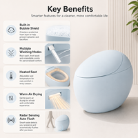 Toilette intelligente en forme d'œuf avec bidet intégré, capteur radar, ouverture automatique du couvercle et stérilisation UVC