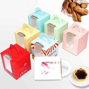 Kotak kertas kue Mini memanggang kue putih merah muda wadah bawa keluar Cupcake tunggal jendela 6 <span class=keywords><strong>8</strong></span> 10 inci dengan pegangan - Product Image 4