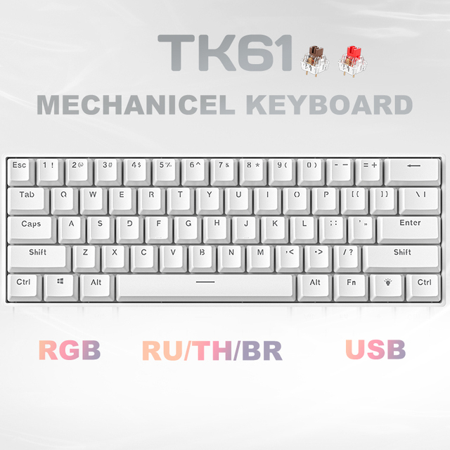 TK61 RGB Backlight ABS Keycaps Full-key Non-conflict USB Wired Game Mechanical Keyboard Projection Keyboard for Computer Laptop