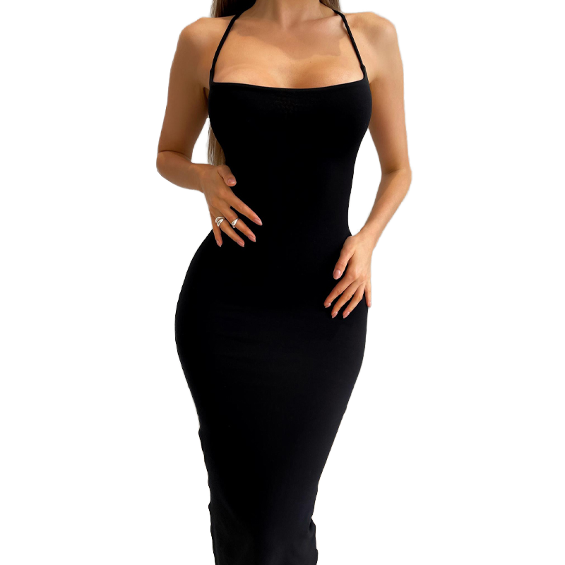 Party Wear Casual Halter Dress with Tummy Control Shapewear