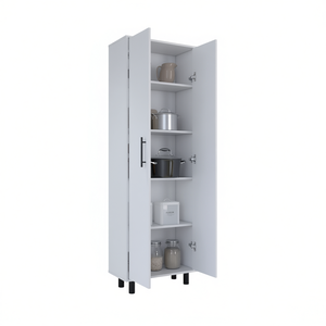 Meuble de cuisine multi-rangements Manacor à cinq étagères, blanc, design minimaliste autoportant - Product Image 1