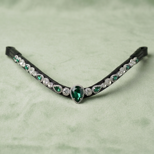 Fronture de Cheval en Cuir Premium Confortable, Couleur Personnalisée, Design Cristal Vert, Accessoire Équestre Personnalisé - Product Image 1