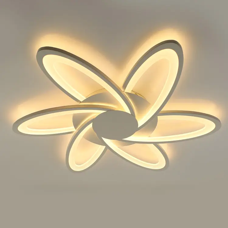 6-anneau fleuri lumière LED lustre 80W lumineux belle chambre salon dimmable lustre moderne led plafonnier