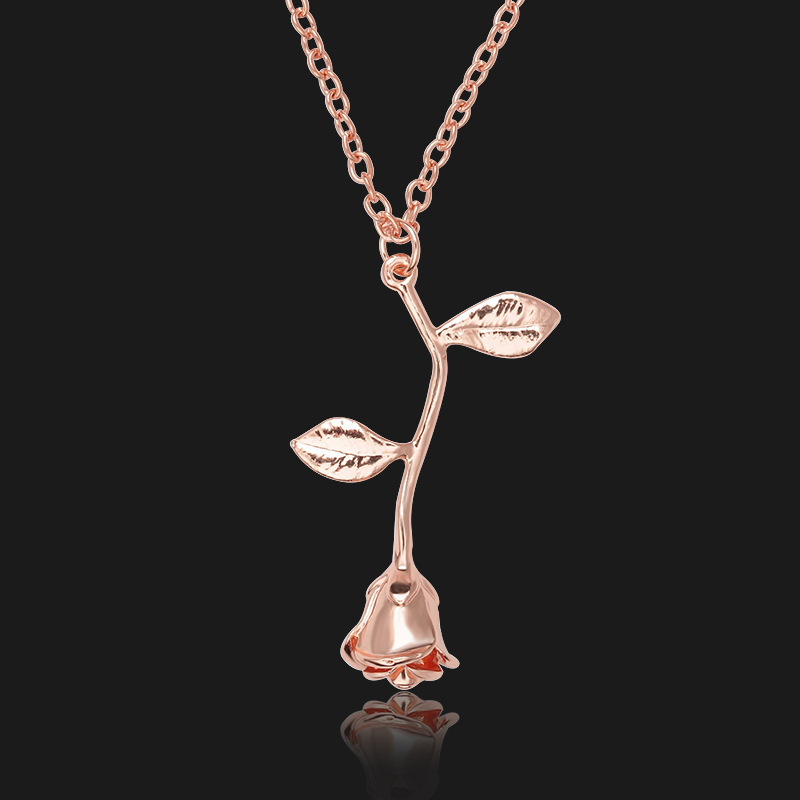 Rose Flower Pendant Necklace - Elegant 18K Gold Jewelry