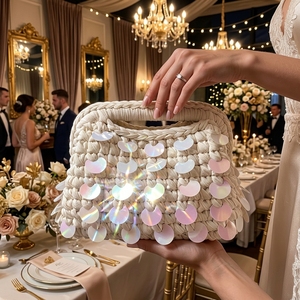 Sac de soirée de luxe fait main en crochet à sequins, pochette de <span class=keywords><strong>mariage</strong></span> scintillante pour femme - Sac à main de fête élégant et chatoyant & Pochette de créateur - Product Image 6
