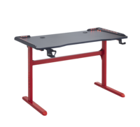 Bureau de jeu PC moderne en métal RGB à prix abordable avec support pour casque et porte-gobelet, design extensible, plateau en fibre de carbone et éclairage LED