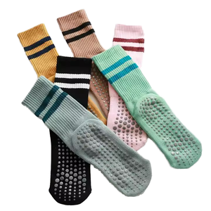 Custom <b>Grip</b> Non-Slip Crew High Bottom Pilates Yoga <b>Socks</b> White Stripe 100% Cotton Summer Thin Digital Printed - Product Image 2