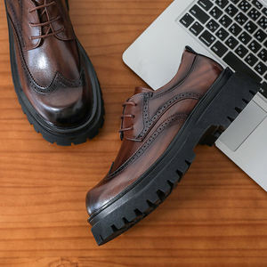 Zapatos de Cuero para Hombre, Estilo Inglés, con Plataforma, Casuales, de Cuero PU, Color Marrón, para Boda, Novio - Product Image 4