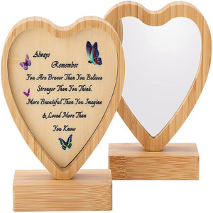 Espejo de madera con forma de corazón Yuka, marco de bambú, adorno de escritorio grabado, regalo de aniversario para esposa o novia - Product Image 5