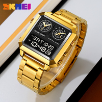 Jam tangan Digital pria, jam tangan olahraga anti air persegi 30M bercahaya, jam tangan tali baja anti karat mode baru dengan LED SKMEI2204