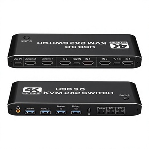 Commutateur <span class=keywords><strong>KVM</strong></span> <span class=keywords><strong>double</strong></span> écran 2 entrées/2 sorties pour extension et mise en miroir 4K 60Hz ultra-clair avec prise casque 3,5 mm en métal FCC CE - Product Image 1