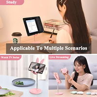 Support de téléphone en plastique personnalisé en forme de lapin de dessin animé avec bras télescopique réglable, support pliable pour téléphone et tablette pour étudiants