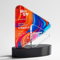 Trophée en cristal coloré avec impression UV, plaque triangulaire, récompense pour service d'entreprise, souvenir, logo personnalisé gravé, trophée en verre