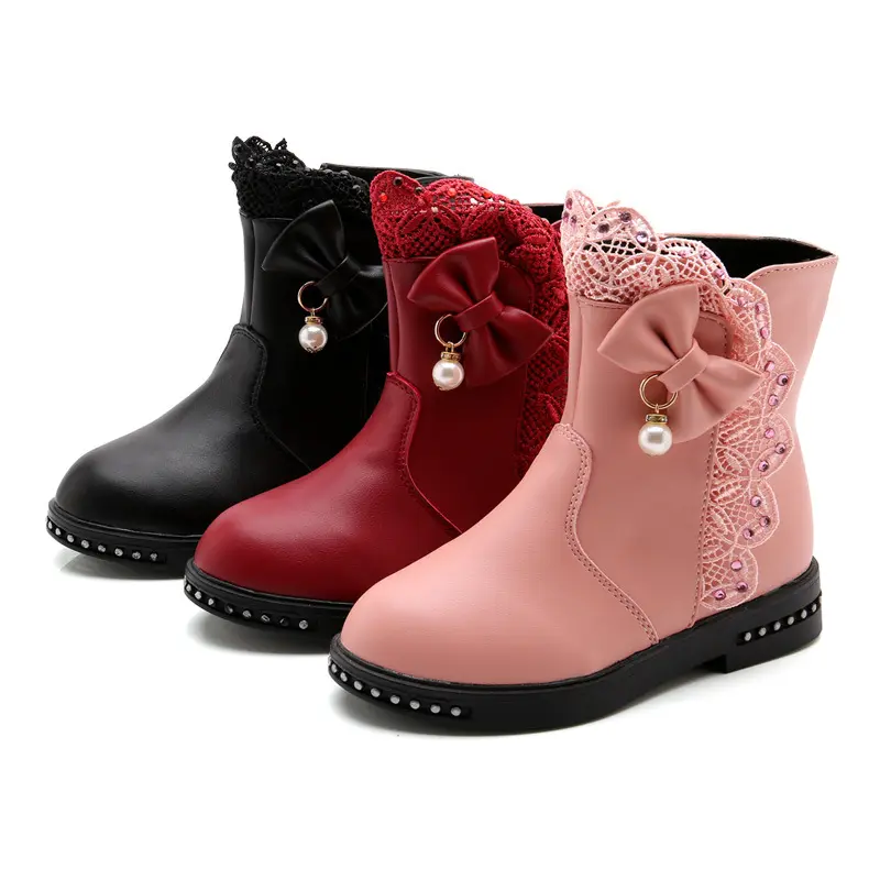 Wholesale Kids Snow Boots Winter Female Fashion Boots Girls Princess Knee-Ankle Martin Boots Child Casual Shoes