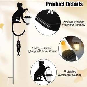 Outdoor Solar LED Light Lantern <strong>Lamp</strong> <strong>with</strong> Cat &amp; Fish Design IP65 Rating Water-Resistant 360 Beam Angle for Garden Decoration - Product Image 6