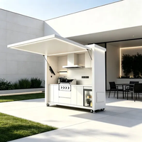 Cuisine de jardin modulaire mobile en métal, aluminium et acier inoxydable avec barbecue et four pour camping en extérieur