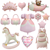 Ballon en aluminium style INS, rose mat, nœud papillon, robe de princesse, couronne, sac, château, mignon, rêveur, pour décoration de fête d'anniversaire de fille