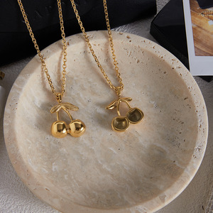 Collar con Colgante de Cereza, Acero Inoxidable, Chapado en Oro, Joyería de Moda para Mujer, Regalo, Cadena, Accesorio para Clavícula - Product Image 4
