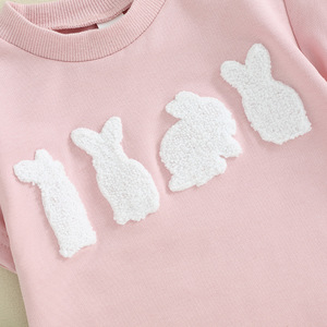 Newborn Baby <strong>Girl</strong> <strong>Outfit</strong> My First Easter Clothes Embroidered <strong>Bunny</strong> Sweatshirt Easter Oversized Baby Romper with Headband - Product Image 6