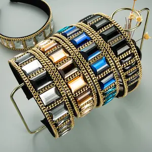 GENYA Wholesale Crystal Beaded Bling Hairbands Chain Inlaid Glass Diamond Hairband Sponge Hair Band for Women