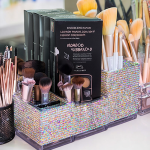 <b>Acrylic</b> <b>Makeup</b> Brush Storage Box Diamond Inlaid Desktop <b>Organizer</b> Fashion Luxury Multifunctional Cosmetic Holder - Product Image 2