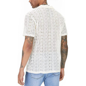 เสื้อยืดผู้ชายสไตล์ยุโรปอเมริกันแบบใหม่ ผ้าลูกไม้โปร่งแสง ปกเว้า สีพื้น สามารถสั่งตัดได้ ระบายอากาศได้ดี - Product Image 5