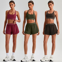 Set Bra Olahraga Wanita Tanpa Tali Punggung dengan Tali Atur, Celana High Waist untuk Gym, Lari, Fitness, dan Pakaian Olahraga Aktif