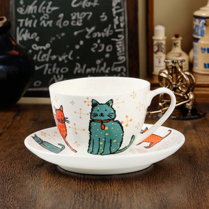 Modello animale Cat Fine Bone China grandi dimensioni tazza <span class=keywords><strong>e</strong></span> piattino, 250ml Oversize tazza di caffè americano <span class=keywords><strong>e</strong></span> piattino - Product Image 3