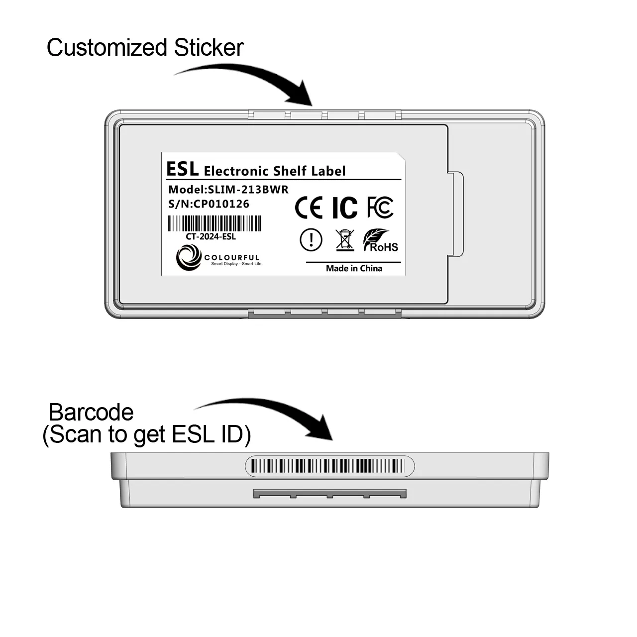Desain baru 2.4Ghz kontrol nirkabel 2.13 inci Tag ESL supermarket 2.13 inci label ESL label e-ink