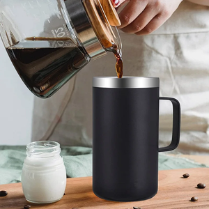 แก้วกาแฟสแตนเลสเก็บความร้อนพร้อมฝาปิด, แก้วกาแฟสุญญากาศสองชั้น, แก้วเดินทางมีหูจับ - Product Image 1