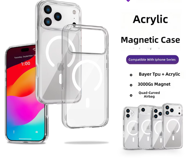 Clear Acrylic Magnetic Phone Case for iPhone 18 Pro Max Strong MagSafe Anti-Yellow Transparent Slim Hard Cover Wholesale