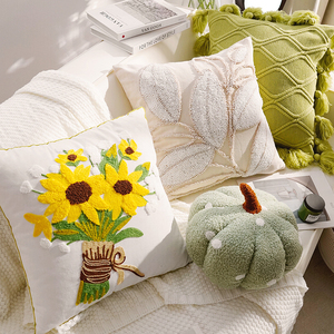 Kissenbezüge mit Quasten, Blumenstickerei, weiche Plüsch-Kürbiskissen, Heimdekor-Kissen, Boho-grünes Strickkissen - Product Image 2