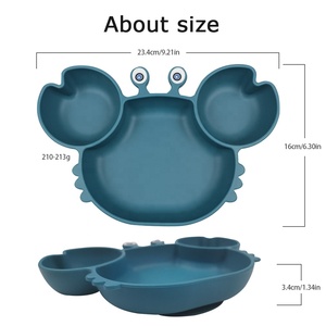 Custom Logo Cute Crab Shape Silicone Baby Dinner Plate <b>Divided</b> Design Strong Suction Food Grade BPA Free Kids Tableware - Product Image 4