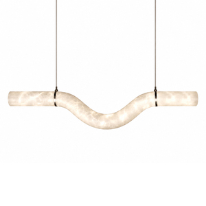 Lampe suspendue LED en alabâtre ondulé de luxe, tube long, cordon de suspension réglable pour salle à manger - Product Image 4