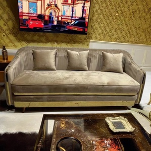 Sofá <span class=keywords><strong>de</strong></span> terciopelo plisado dorado Muebles <span class=keywords><strong>de</strong></span> hotel Sofá tapizado - Product Image 6